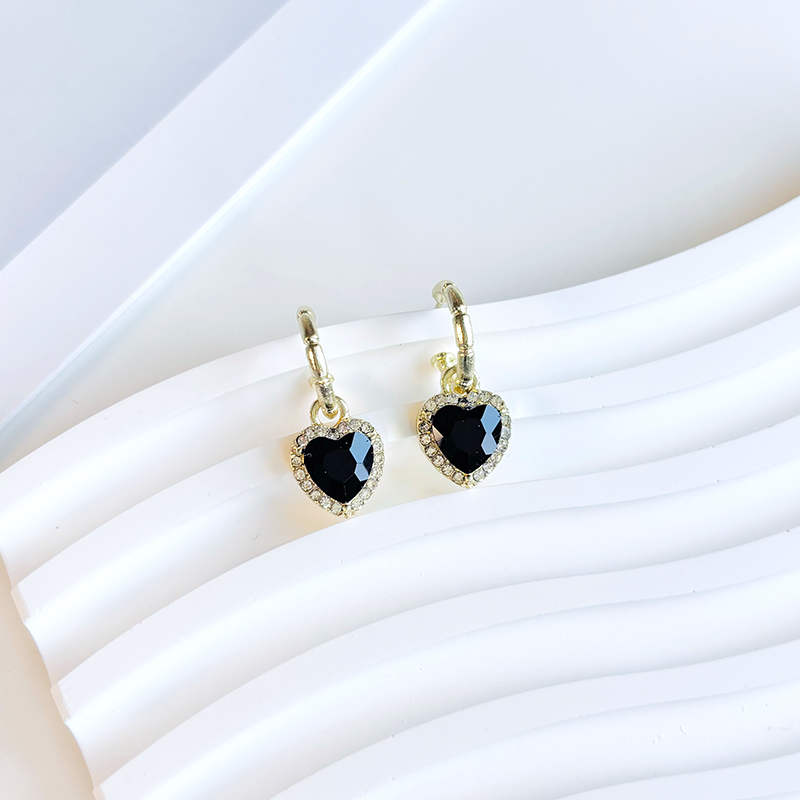 Black Gem Heart Hoop Earrings
