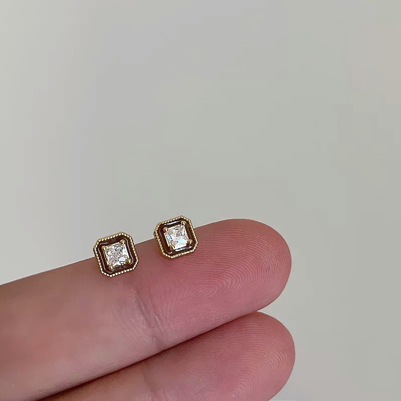 Square Gem Stone Stud Earrings