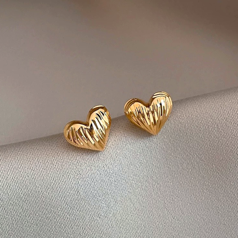 Gold Heart Stud Earrings