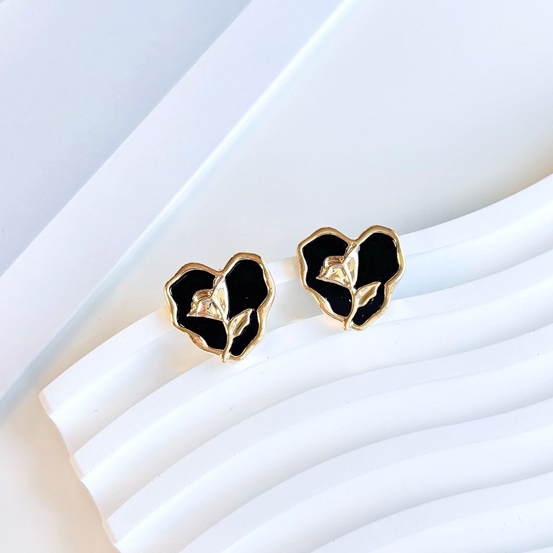 Gold Rose Heart Stud Earrings