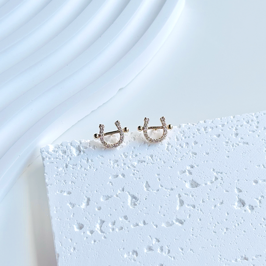 Horseshoe Gem Stud Earrings