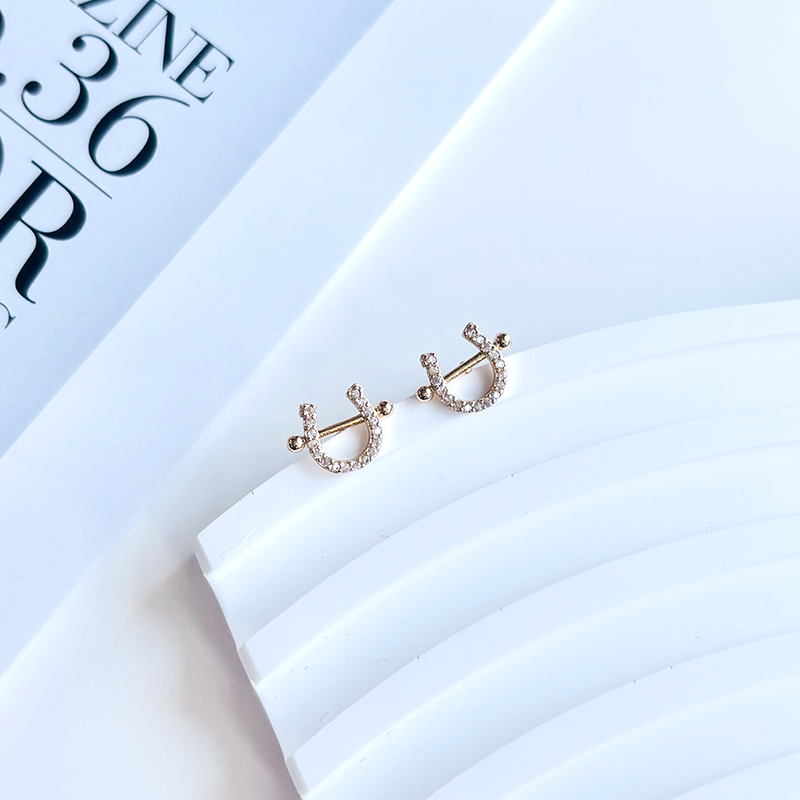 Horseshoe Gem Stud Earrings