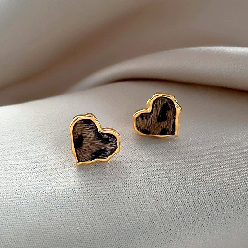 Leopard Print Heart Stud Earrings