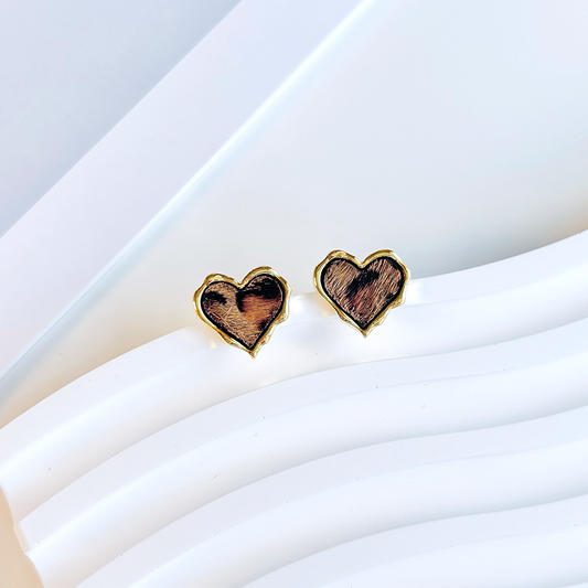 Leopard Print Heart Stud Earrings