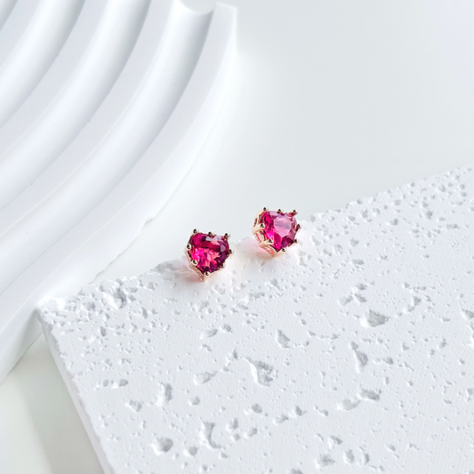 Pink Heart Gem Stud Earrings