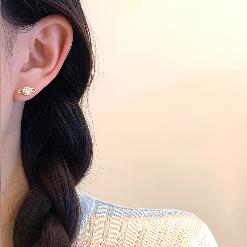 Saturn & Moon Stud Earrings