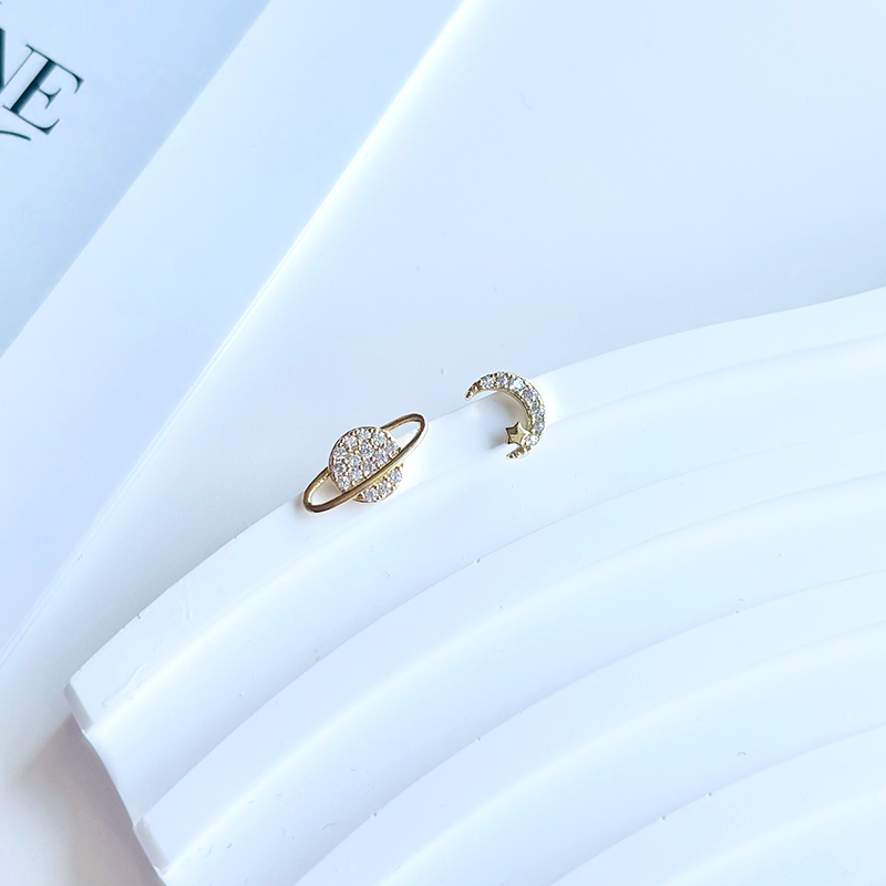 Saturn & Moon Stud Earrings