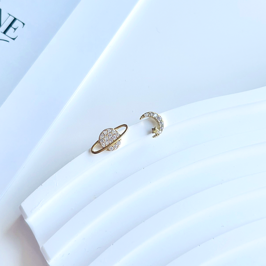 Saturn & Moon Stud Earrings