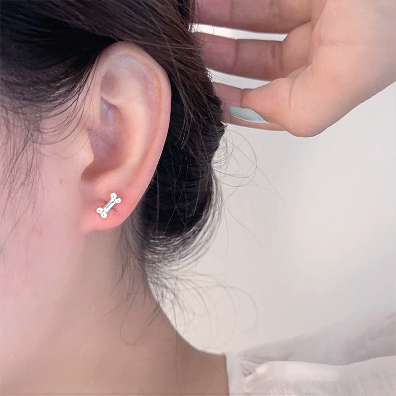 Silver Dog Bone Stud Earrings