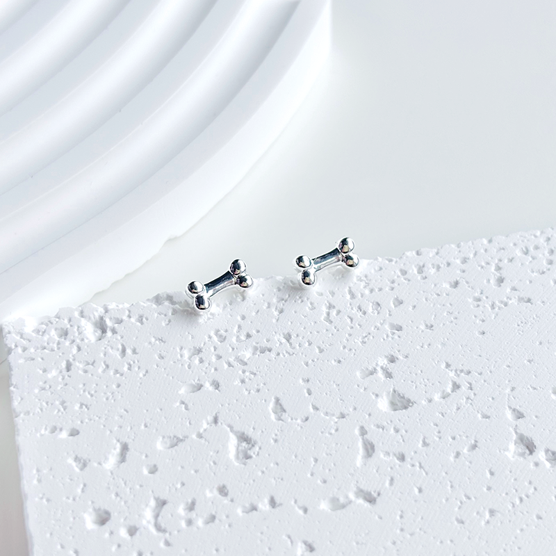 Silver Dog Bone Stud Earrings