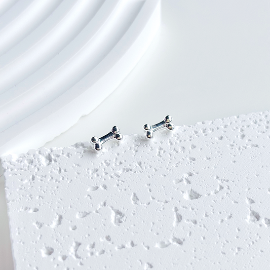 Silver Dog Bone Stud Earrings