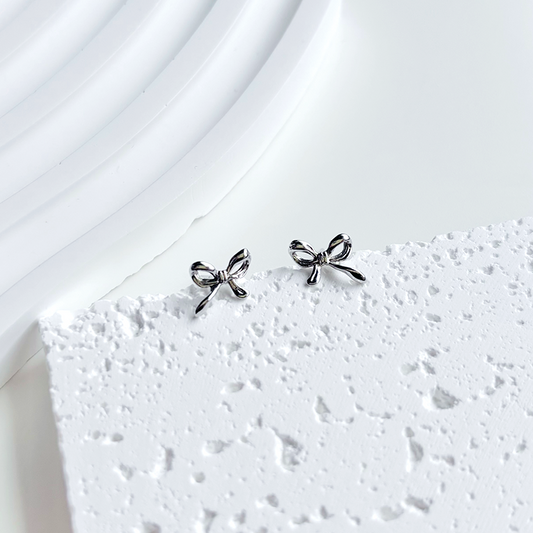Silver Ribbon Stud Earrings