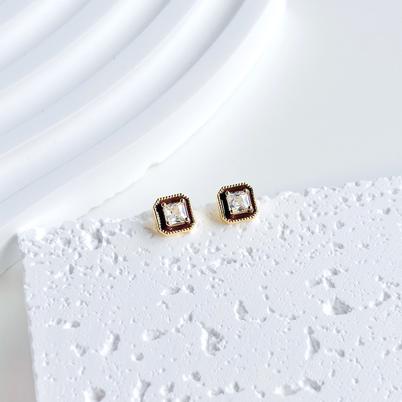 Square Gem Stone Stud Earrings