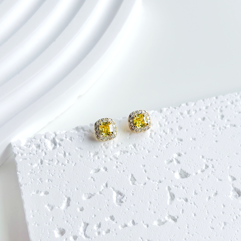 Yellow Gem Stone Stud Earrings